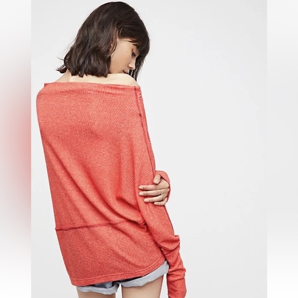 ❤️NWOT- Free People We The Free Londontown Thermal Top Shirt coral Cherry SZ M❤️ - Picture 3 of 12